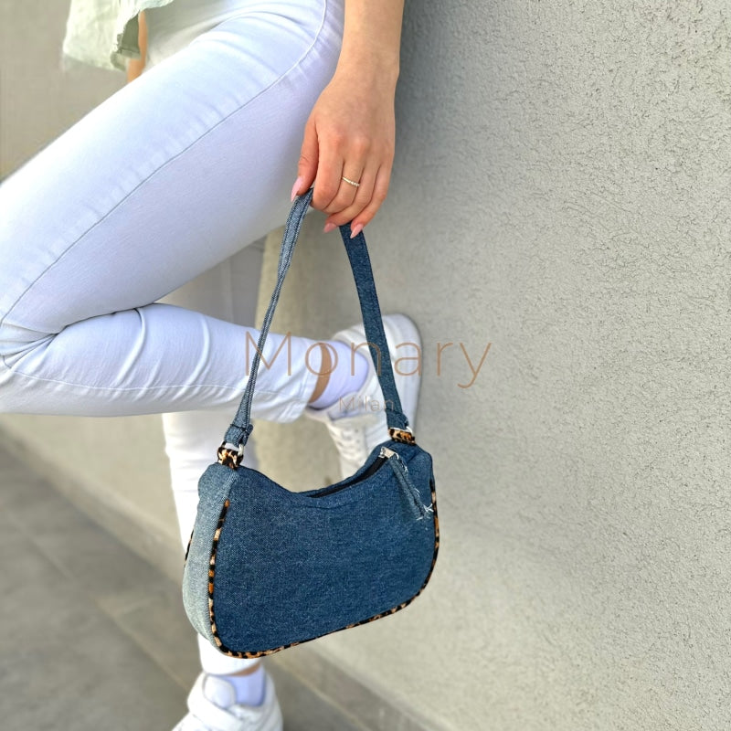 ⁨⁨תיק גינס כחול בגימור מנומר⁩⁩ - תיק Monary Milan