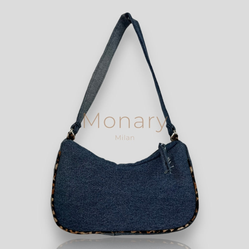 ⁨⁨תיק גינס כחול בגימור מנומר⁩⁩ - תיק Monary Milan