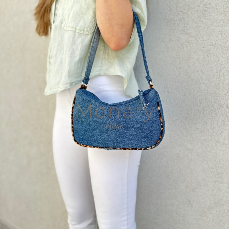 ⁨⁨תיק גינס כחול בגימור מנומר⁩⁩ - תיק Monary Milan