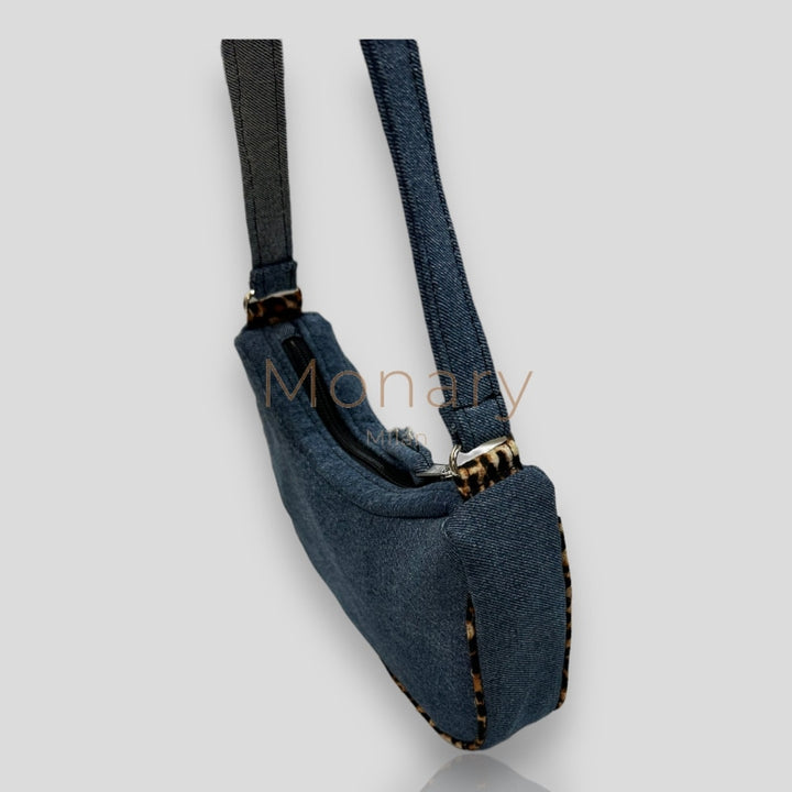 ⁨⁨תיק גינס כחול בגימור מנומר⁩⁩ - תיק Monary Milan