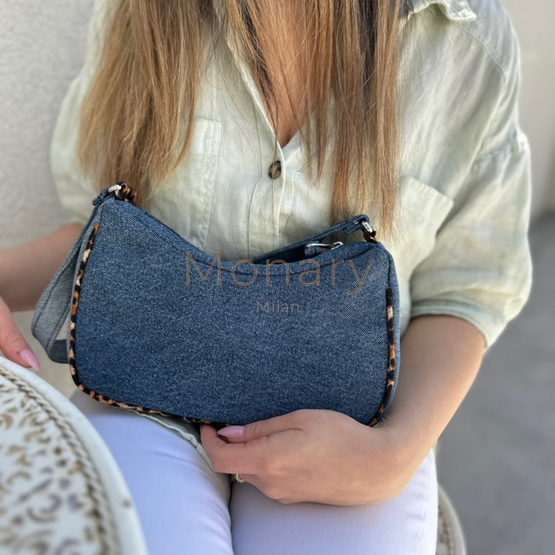 ⁨⁨תיק גינס כחול בגימור מנומר⁩⁩ - תיק Monary Milan