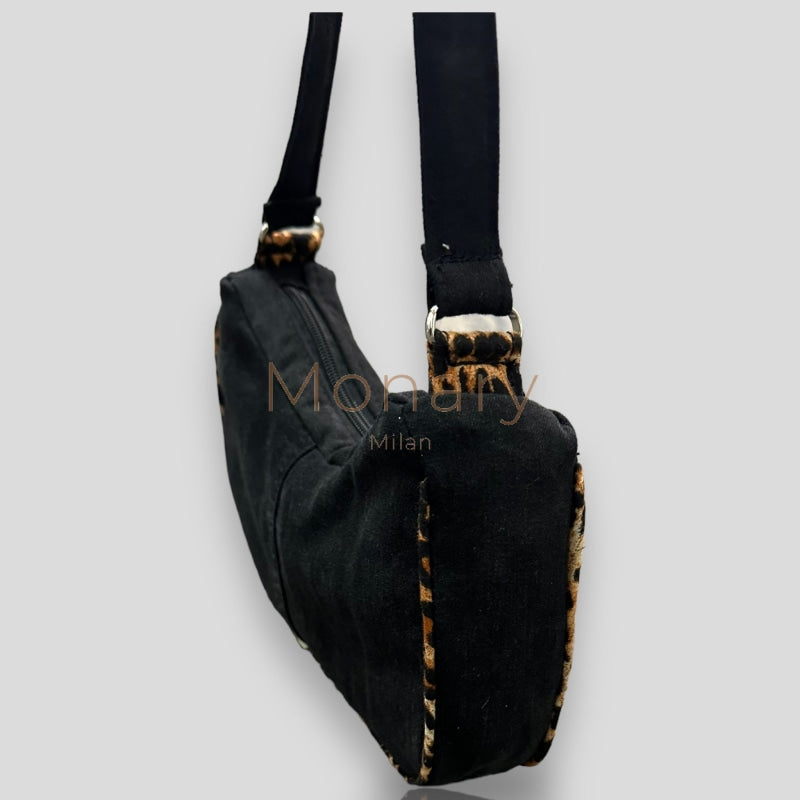 ⁨תיק גינס שחור בגימור מנומר⁩ - תיק Monary Milan